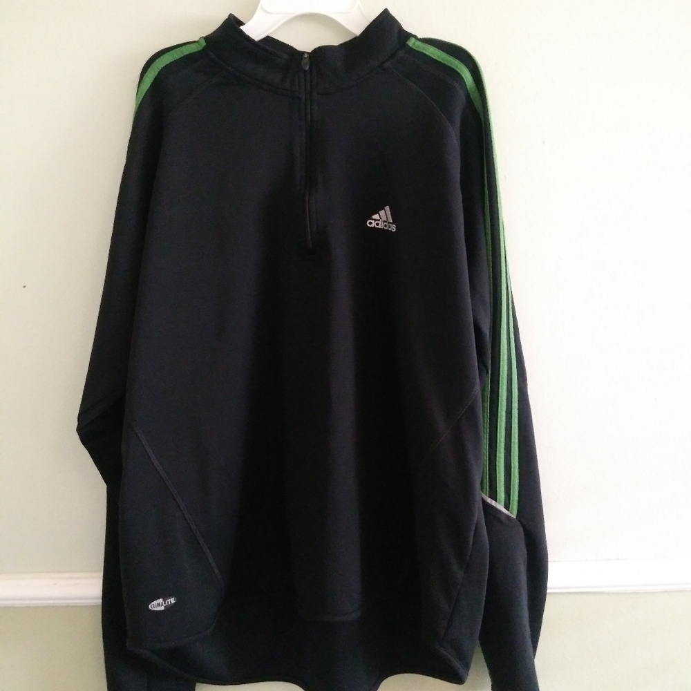 Adidas Black and Green zip-up sweatshirt